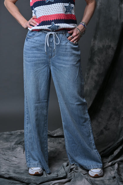 Judy Blue High Waisted Palazzo Jeans w/Drawcord
