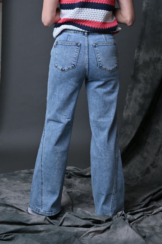 Judy Blue High Waist Stone Wash Retro Wide Fit Jeans with Skewed Inseam