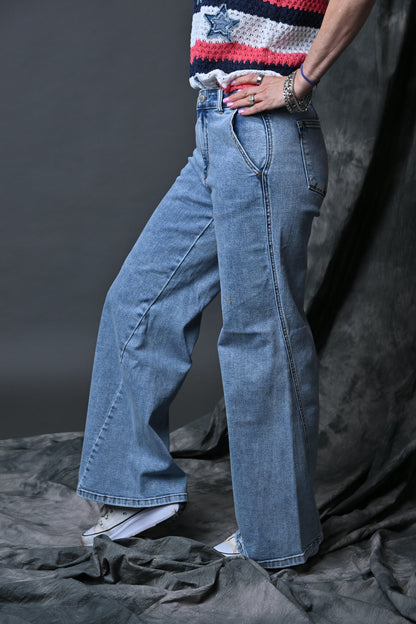 Judy Blue High Waisted Palazzo Jeans w/Drawcord