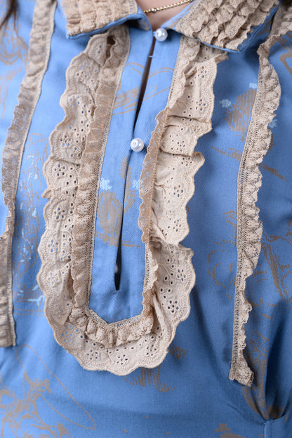 Western Graphic Ruffle Tie Waist Mini Dress