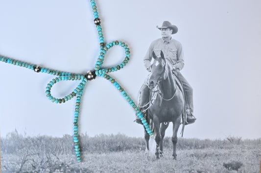 Turquoise & SS Western Pearl Bow Necklace