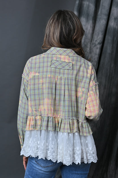 BU Collared Neck Plaid Top