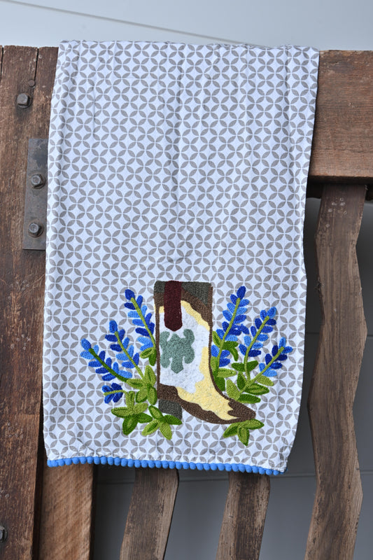 Blue Bonnets & Boots Tea Towel 19" X 27"