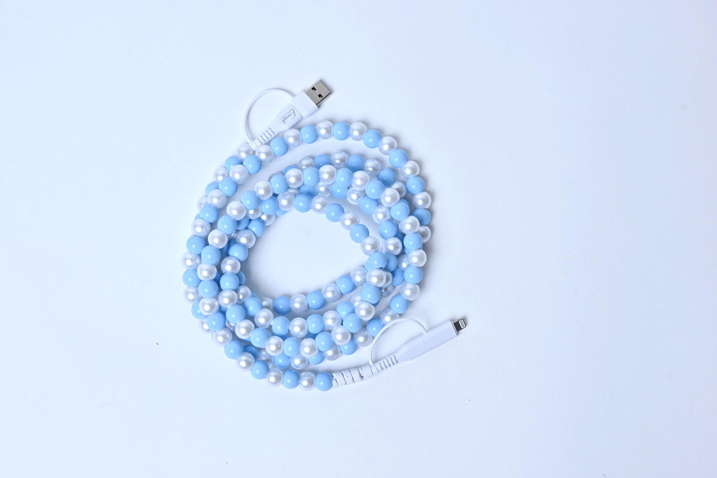 Erimish Beaded Phone Charger Light Blue & White
