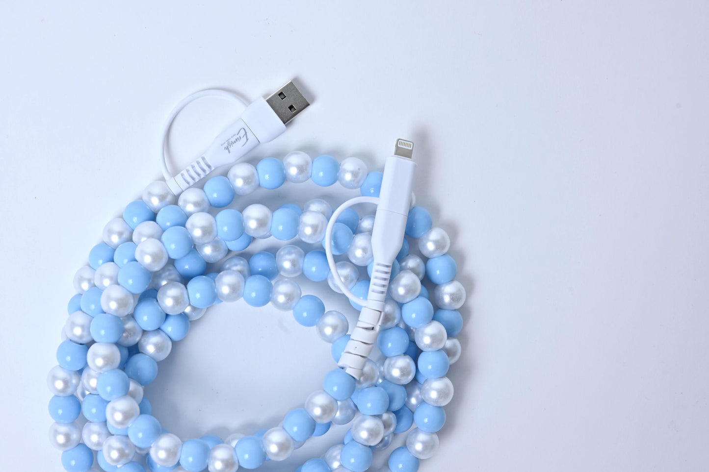 Erimish Beaded Phone Charger Light Blue & White