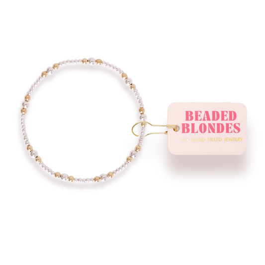 Beaded Blondes Dainty Sutton Bracelet – Silver & Gold Stretch Bracelet for Women