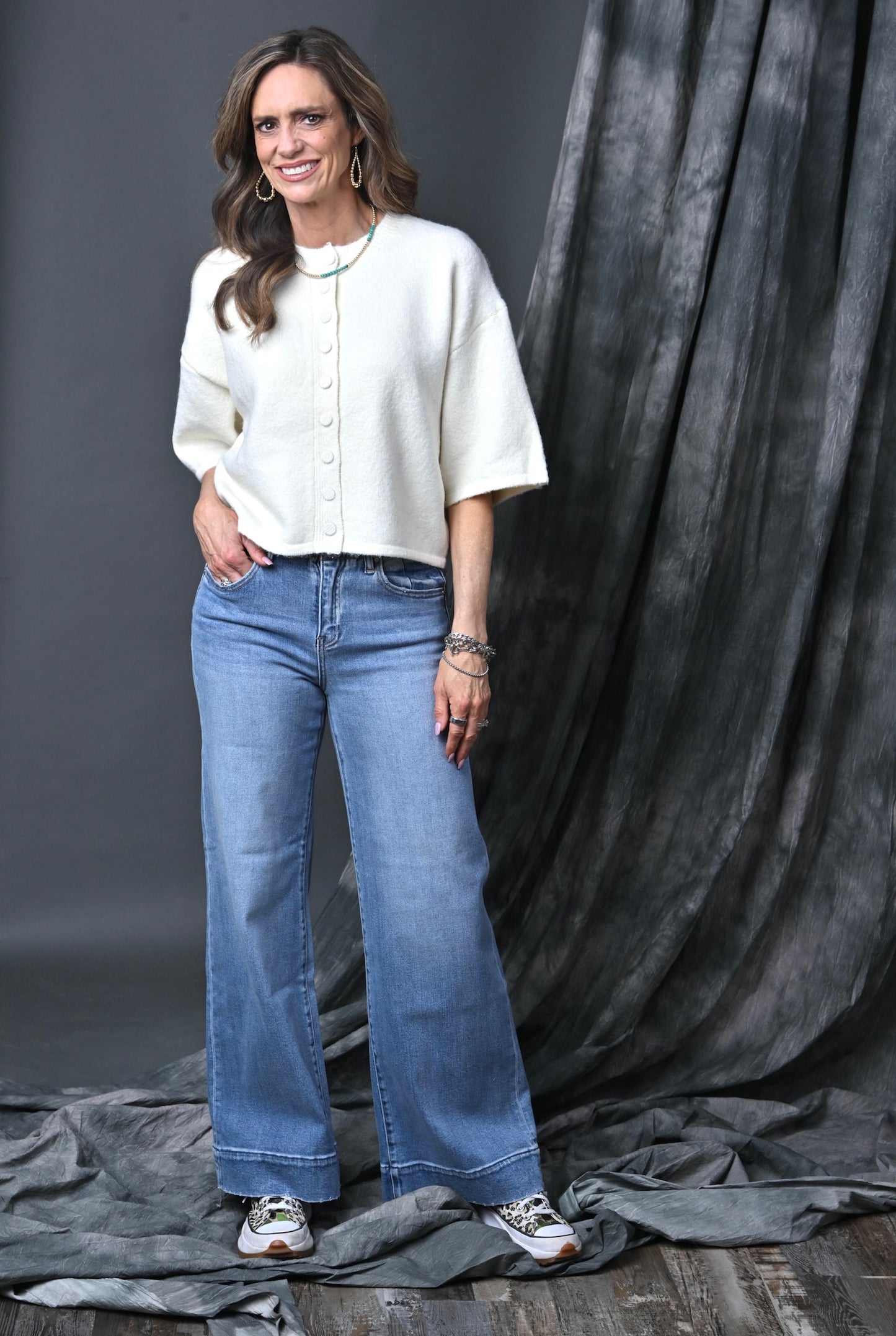 Short Sl Cardigan Sweater Cream