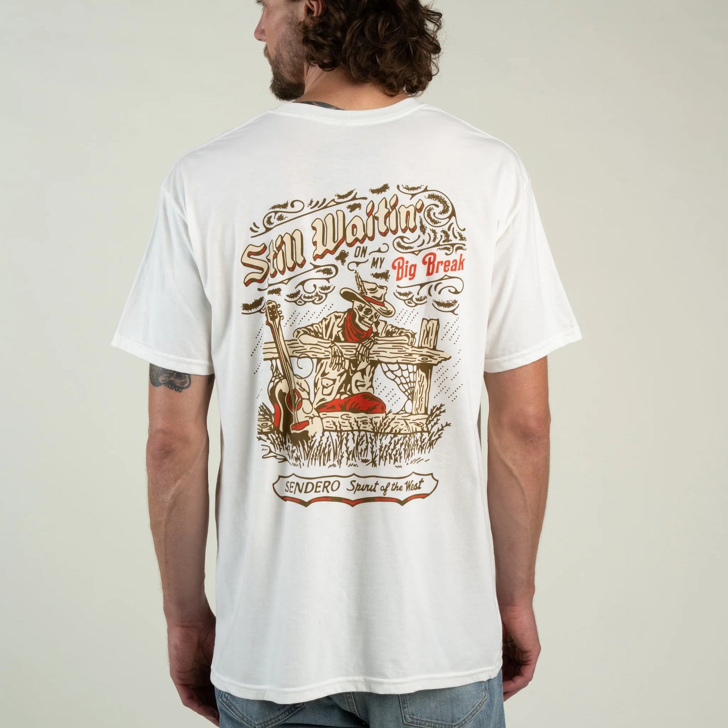 Sendero Provision Company Big Break Vintage White T-Shirt – "Still Waitin' On My Big Break" Graphic Tee
