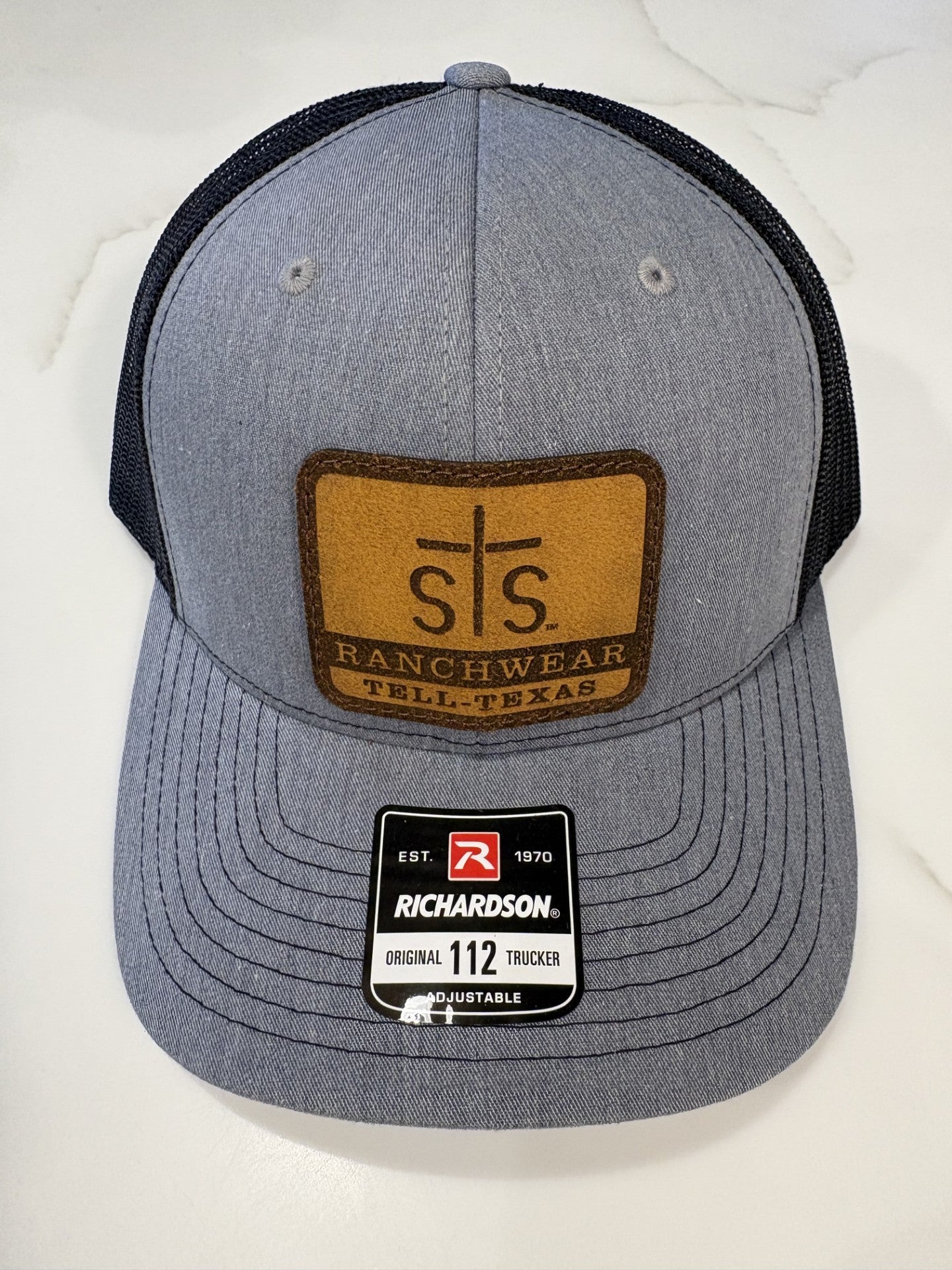 STS Heather Gray/Black Mesh Cap - Sq. Leather Patch