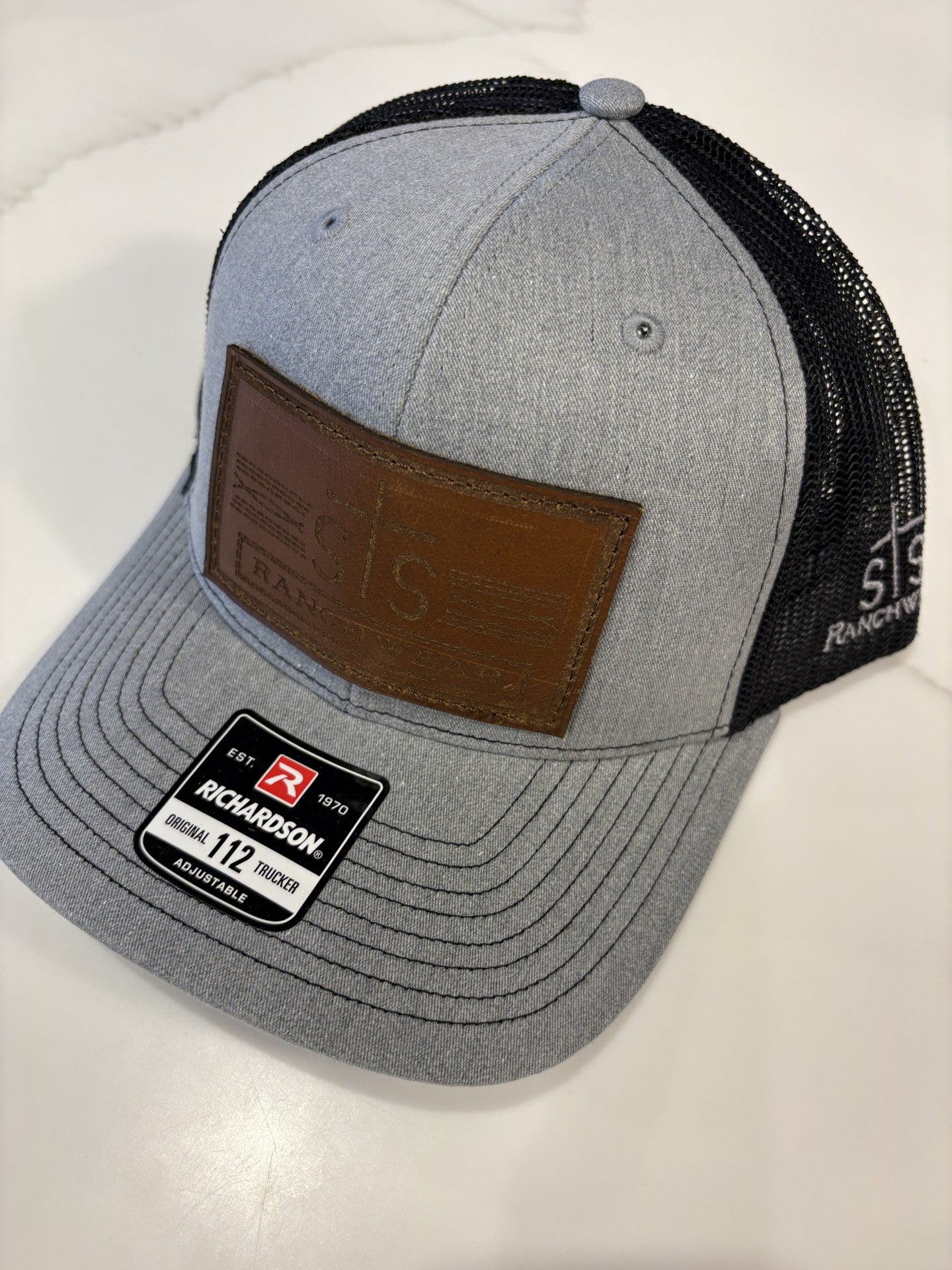 STS Heather Gray/Black Mesh Cap - Rect. Leather Patch