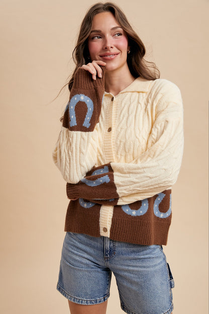 Horseshoe Cable Cardigan Sweater