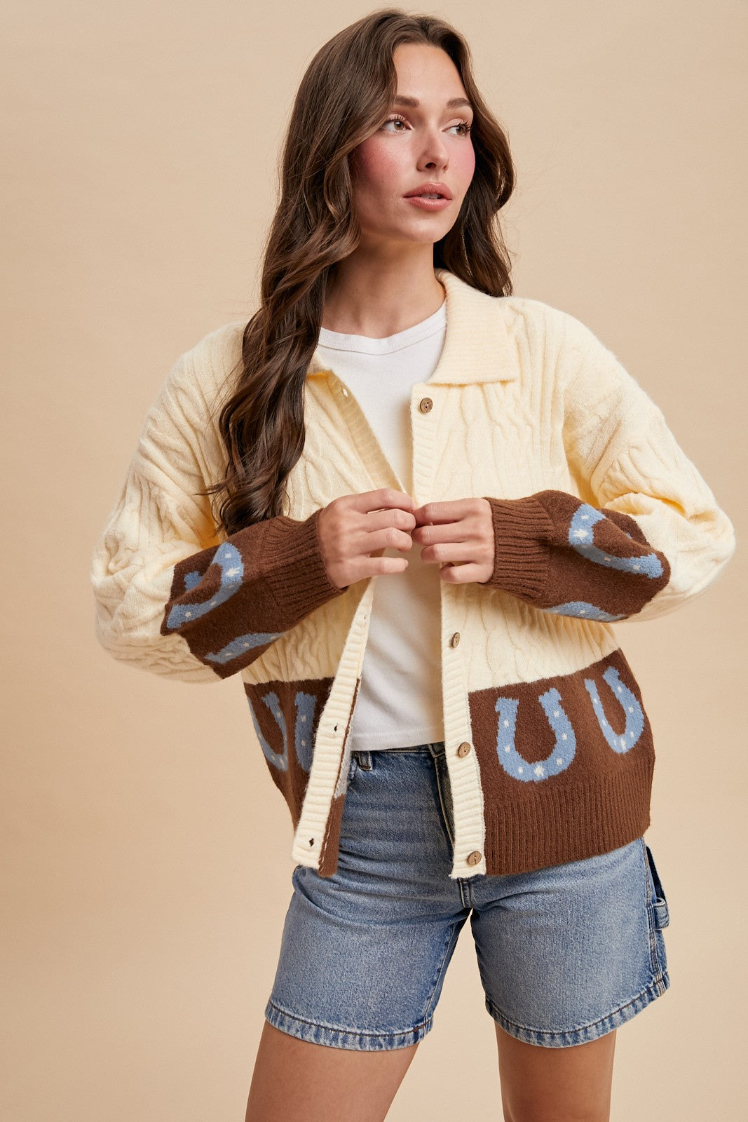 Horseshoe Cable Cardigan Sweater