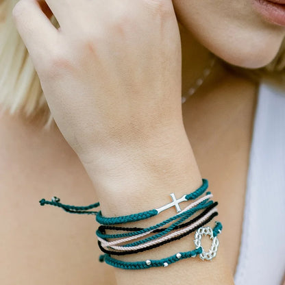 Rizen Jewelry Stay Salty Cross Braided Azure Blue Cord Bracelet