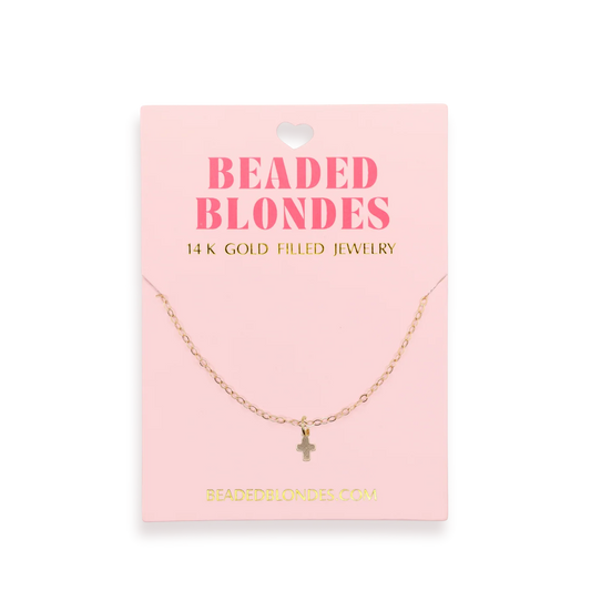 Beaded Blondes Mini Cross Charm on Chain Gold Necklace for Women