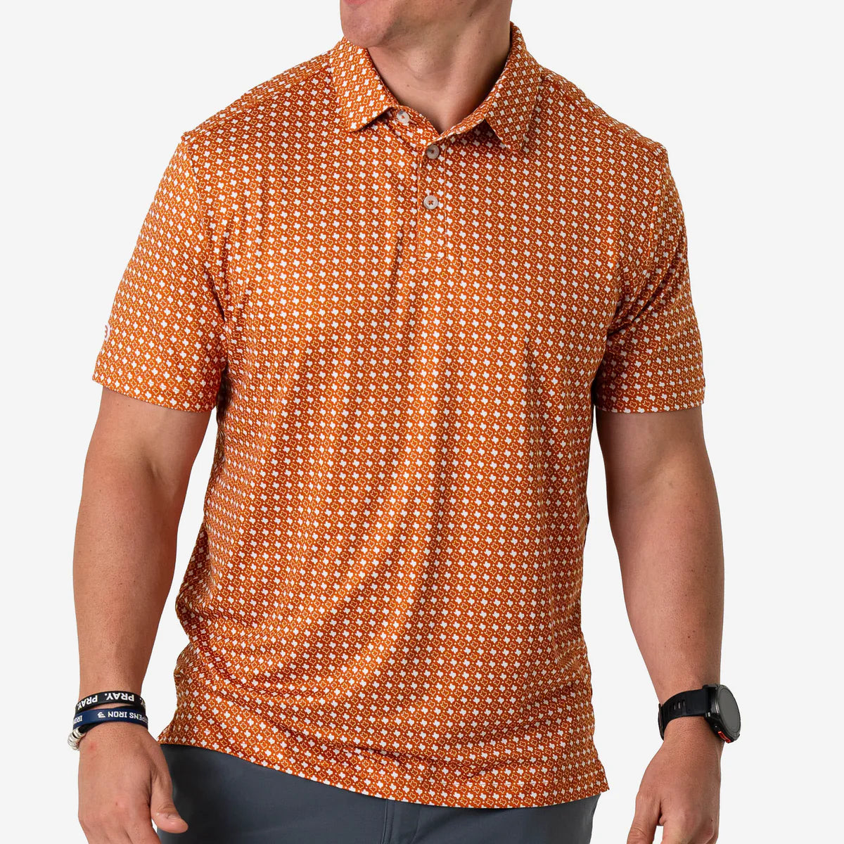 Burlebo Texas Orange & White Performance Polo – Men’s Athletic Polo Shirt