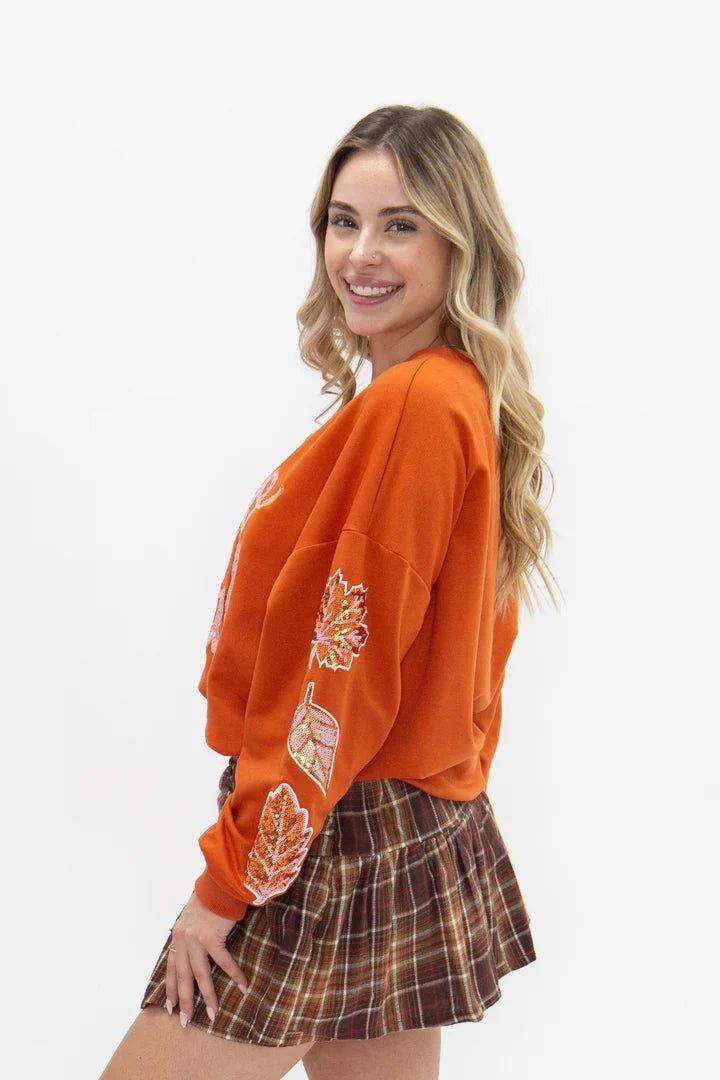 Grace & Emma Sequin “Hello Fall” Orange Top