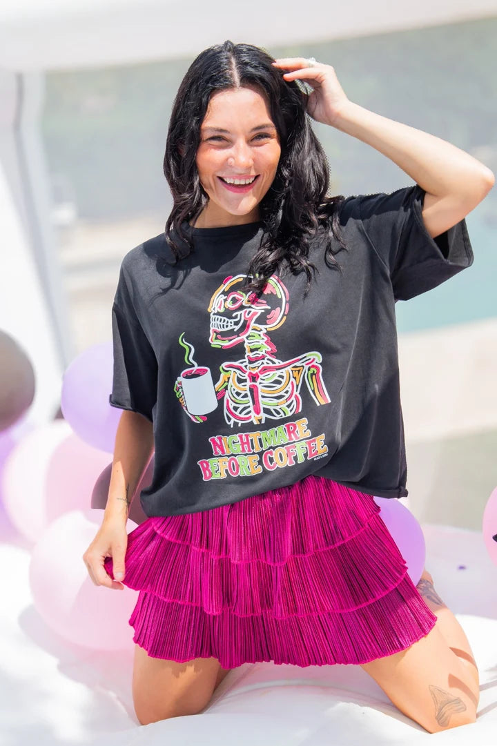 Grace & Emma Nightmare Before Coffee Black Boxy Tee for Women