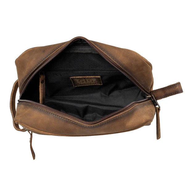 STS Ranchwear Foreman Leather Shave Kit – Genuine Leather Travel Toiletry Bag