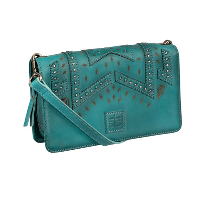 STS Ranchwear Wayfarer Turquoise Evie Organizer open showing card slots, ID window and two zip pouches designed by Jennifer Smith STS Ranch side view