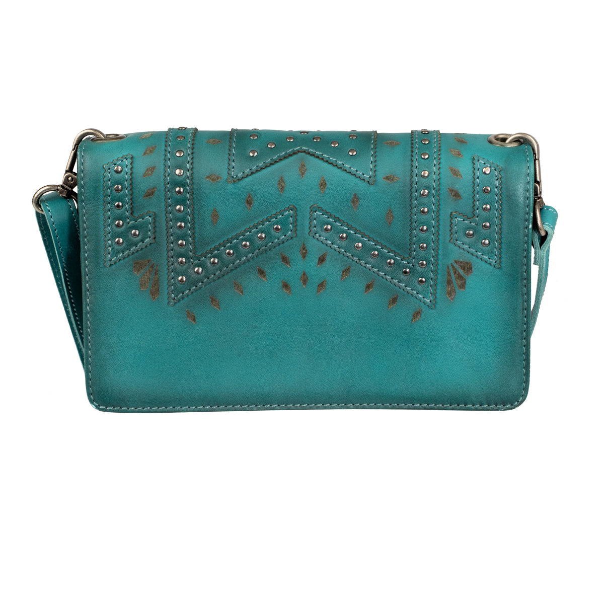 STS Ranchwear Wayfarer Turquoise Evie Organizer open showing card slots, ID window and two zip pouches designed by Jennifer Smith STS Ranch back view