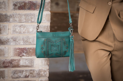 western turquoise handbag front view close up STS Ranchwear designed by Jennifer Smith STS Ranch