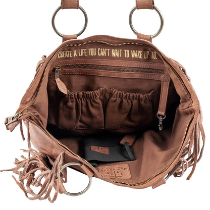 Interior organization pockets inside STS Ranchwear Indie Cowhide Tote