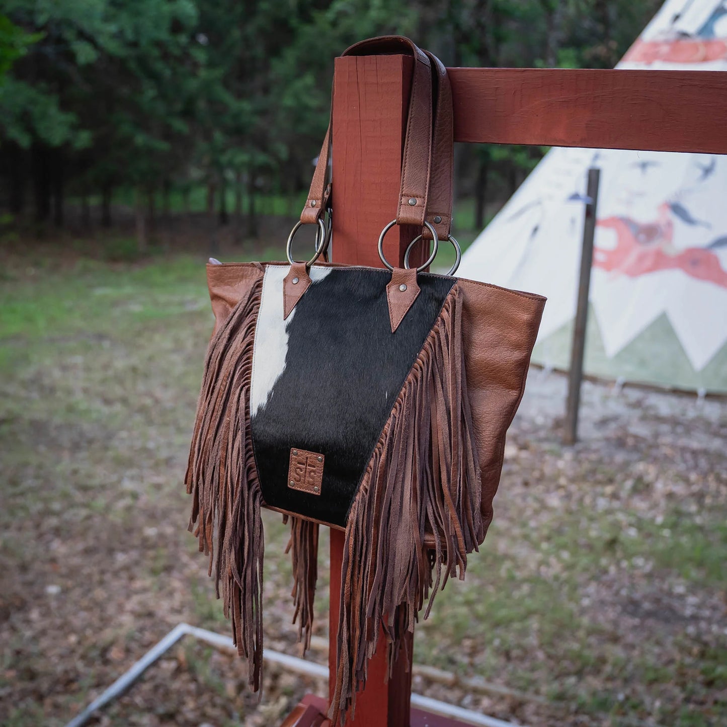 STS Ranchwear Indie Cowhide Tote walnut leather fringe Western handbag