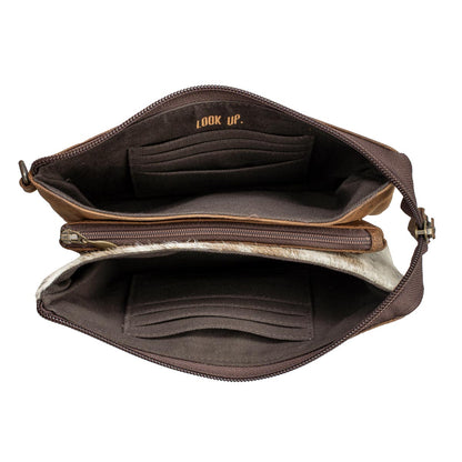 Interior view of the Cowhide Rio Crossbody Bag showing compact organized storage Jennifer Smith STS Ranch
