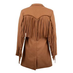 LADIES HATTIE CHESTNUT WOOL COAT W/ FRINGE