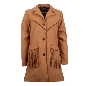 LADIES HATTIE CHESTNUT WOOL COAT W/ FRINGE