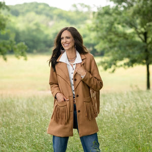 LADIES HATTIE CHESTNUT WOOL COAT W/ FRINGE