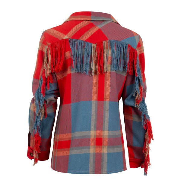 LADIES JESSIE PLAID FRINGE JACKET