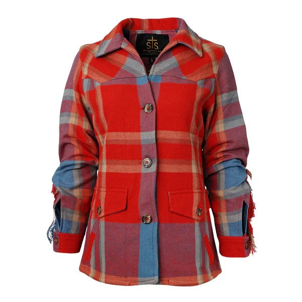 LADIES JESSIE PLAID FRINGE JACKET