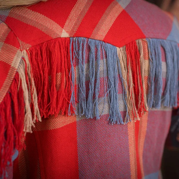 LADIES JESSIE PLAID FRINGE JACKET