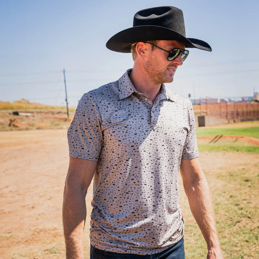 STS Ranchwear men’s fairway shirt desert sand front view western polo Stran Smith STS Ranch