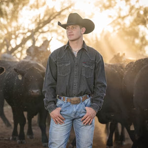 MENS JHETT BLACK PEARL SNAP DENIM SHIRT