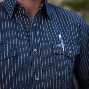 MENS RAILROAD DENIM PEARL SNAP LONG SLEEVE SHIRT