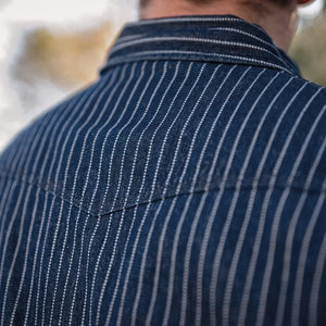 MENS RAILROAD DENIM PEARL SNAP LONG SLEEVE SHIRT