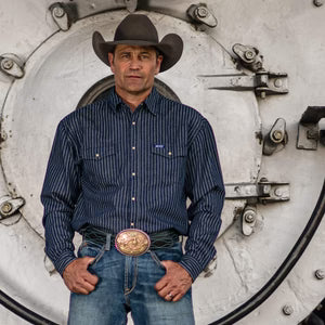 MENS RAILROAD DENIM PEARL SNAP LONG SLEEVE SHIRT