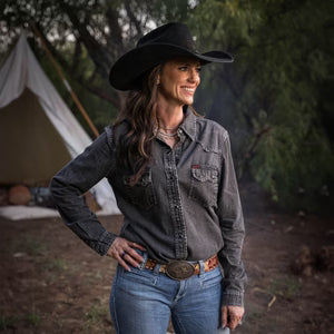 LADIES JHETT BLACK PEARL SNAP DENIM SHIRT