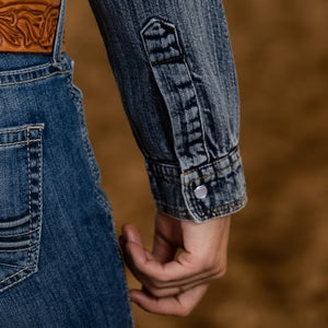 LADIES DUKE DENIM PEARL SNAP SHIRT