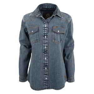 LADIES DUKE DENIM PEARL SNAP SHIRT