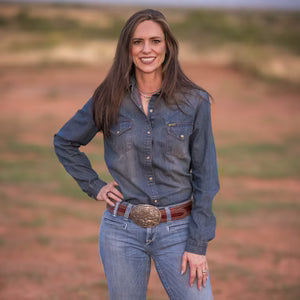 LADIES PARKER DENIM PEARL SNAP SHIRT