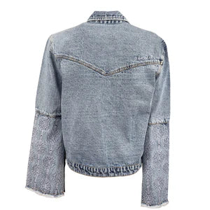 DORI DENIM JACKET W/ AZTEC EMB BELL SLEEVES