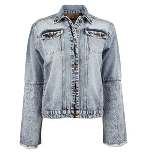DORI DENIM JACKET W/ AZTEC EMB BELL SLEEVES