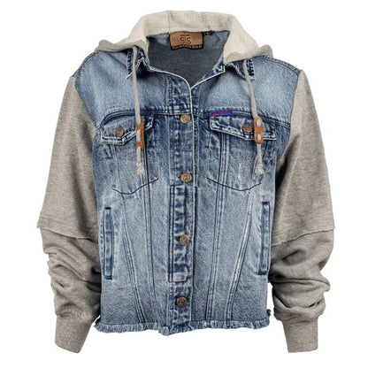 LADIES CASSIE JO DENIM W/ GRAY KNIT SLEEVES