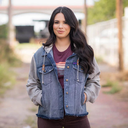 LADIES CASSIE JO DENIM W/ GRAY KNIT SLEEVES