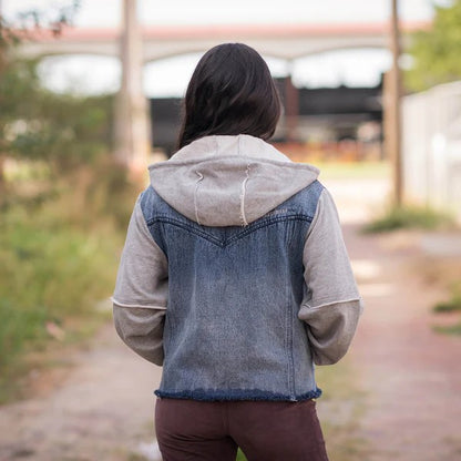 LADIES CASSIE JO DENIM W/ GRAY KNIT SLEEVES