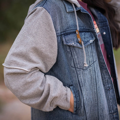 LADIES CASSIE JO DENIM W/ GRAY KNIT SLEEVES