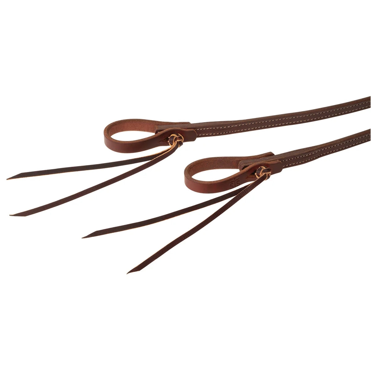 close up of STS Ranch Signature Tack Harness Leather Split Rein, Pineapple Knot, 8' on white background